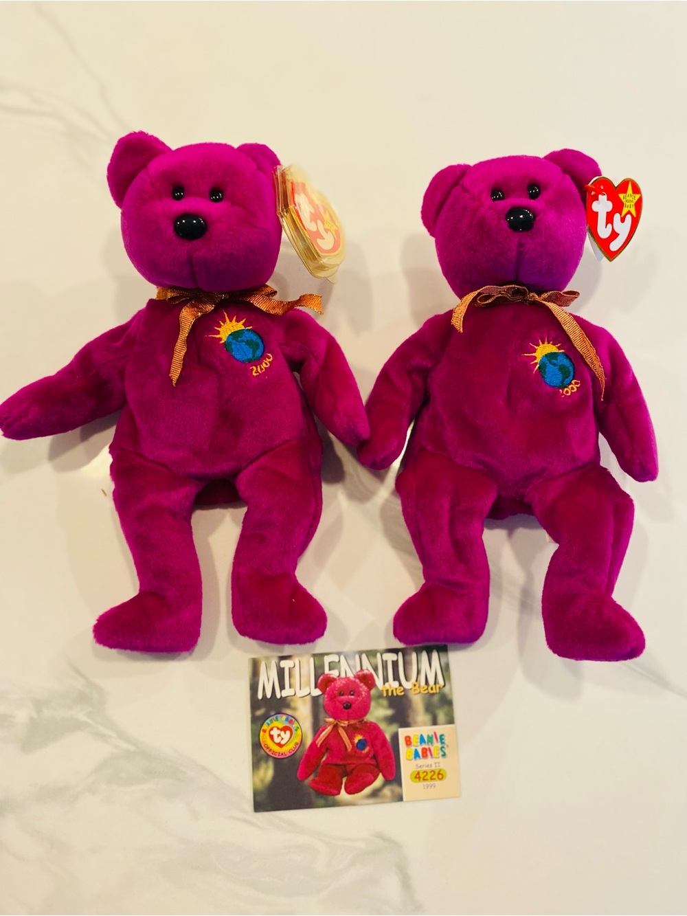 Ty Millennium Beanie Baby Pair - Bright Purple Plush Bears